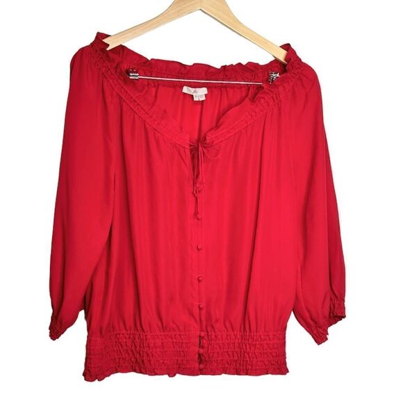 Joie Women’s Red Off Shoulder Tie Up Front Blouse Size Medium - Picture 1 of 8